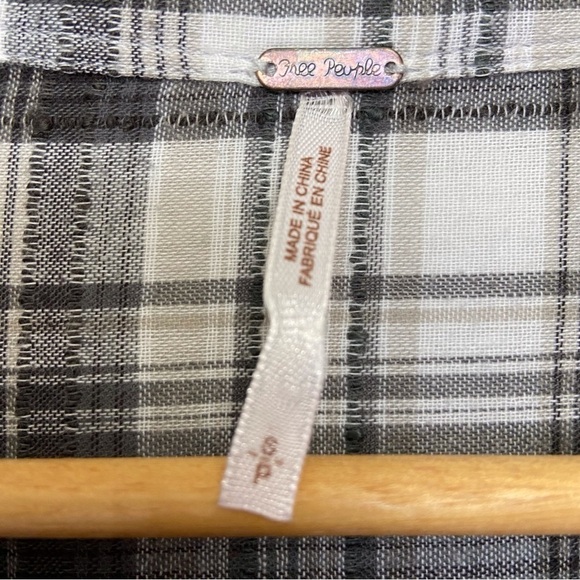 Free people dress tunic plaid black white fringe size small lightweight cotton - Picture 3 of 11